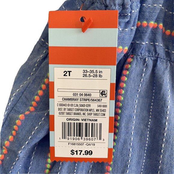 Halter Dress Girls 2T Striped Sleeveless Blue Chambray Tiered Maxi Summer - Picture 4 of 5